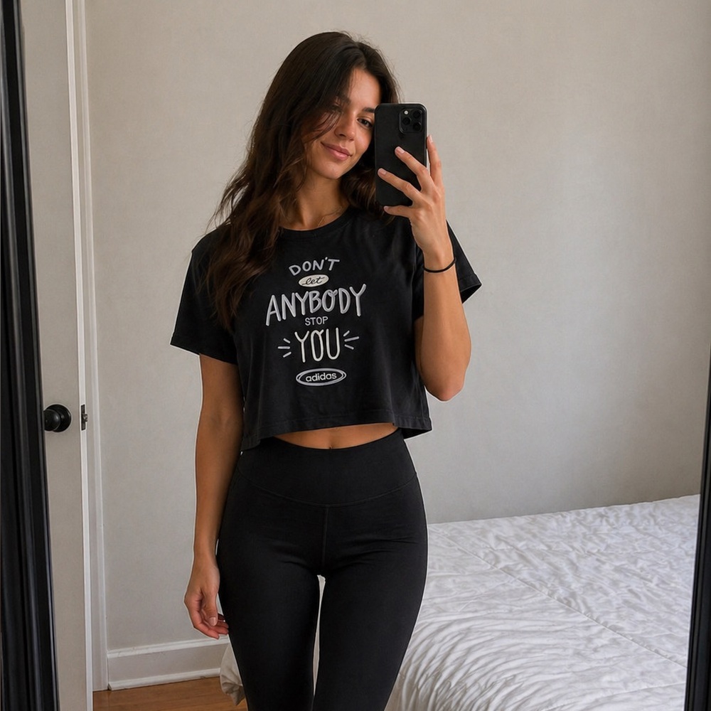 adidas Black Short-Sleeve Tee with Motivational Graphic